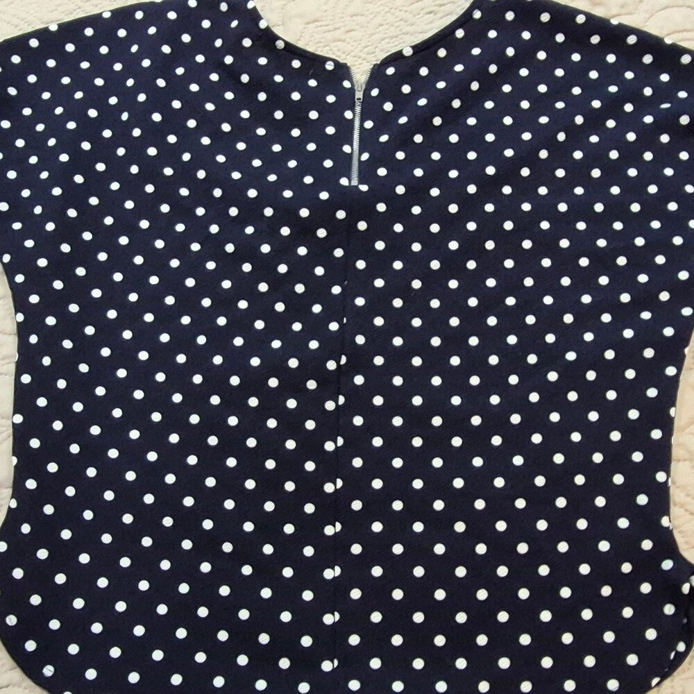 Green Envelope Retro Womens L Navy Blue Top with White Polka Dots Cottagecore